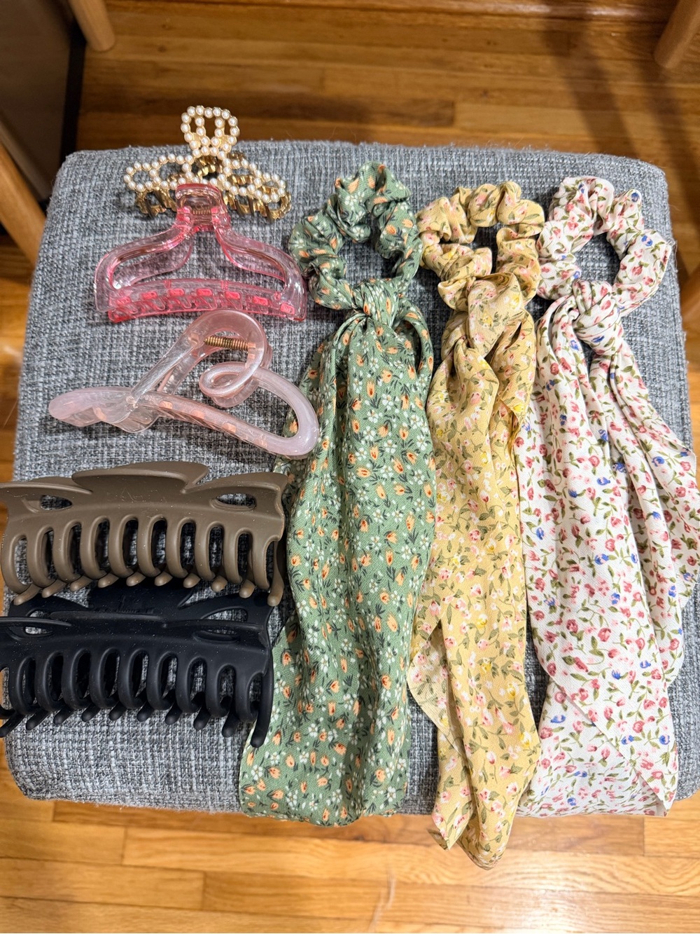 Assorted Hair Accessories Floral Hair Scarves and Clips - Set of 8